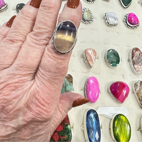💕 Natural fluoride gemstone ring adjustable silver overlay handmade - Picture 3 of 4